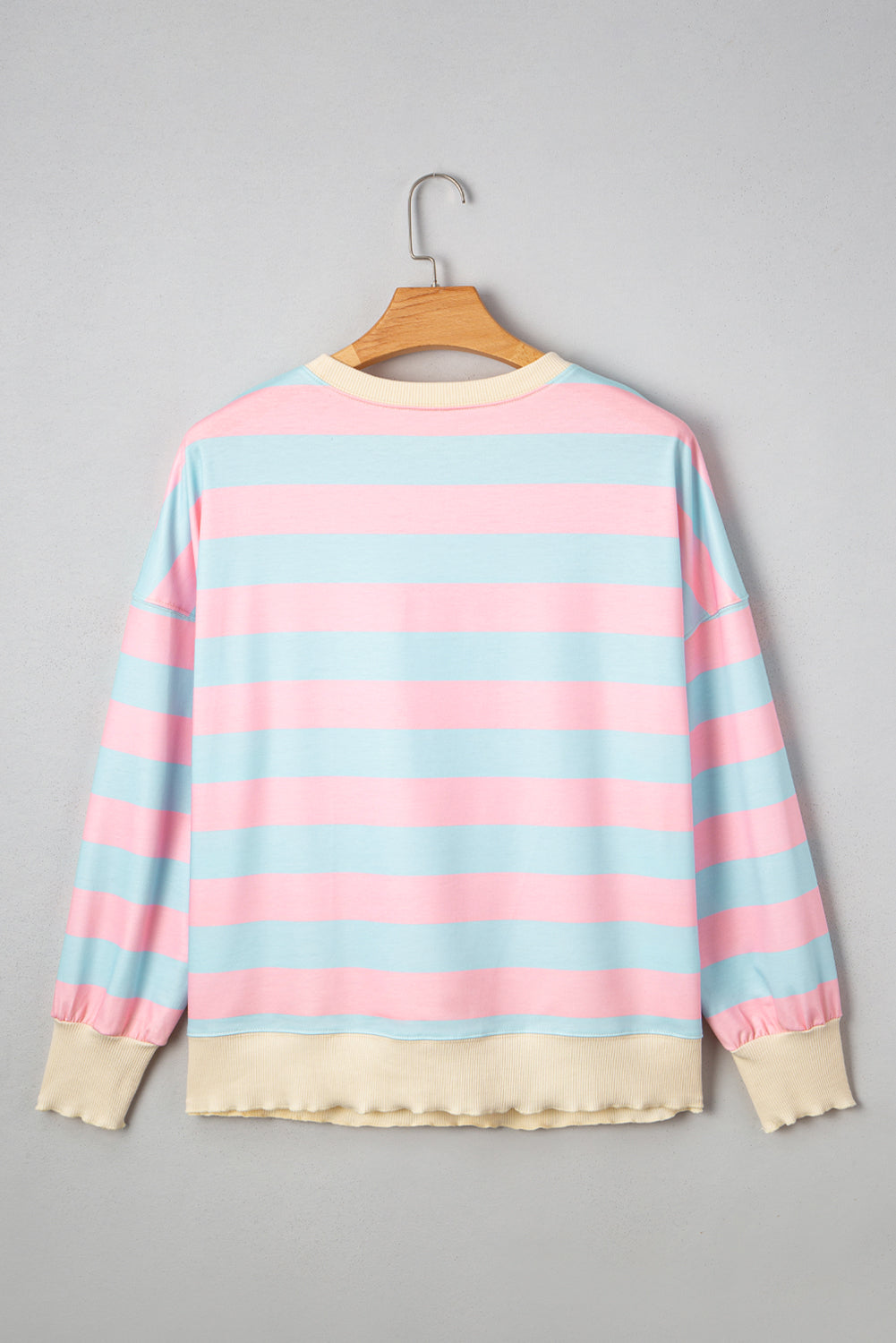 Sky Blue Stripe Drop Shoulder Crewneck Plus Size Sweatshirt